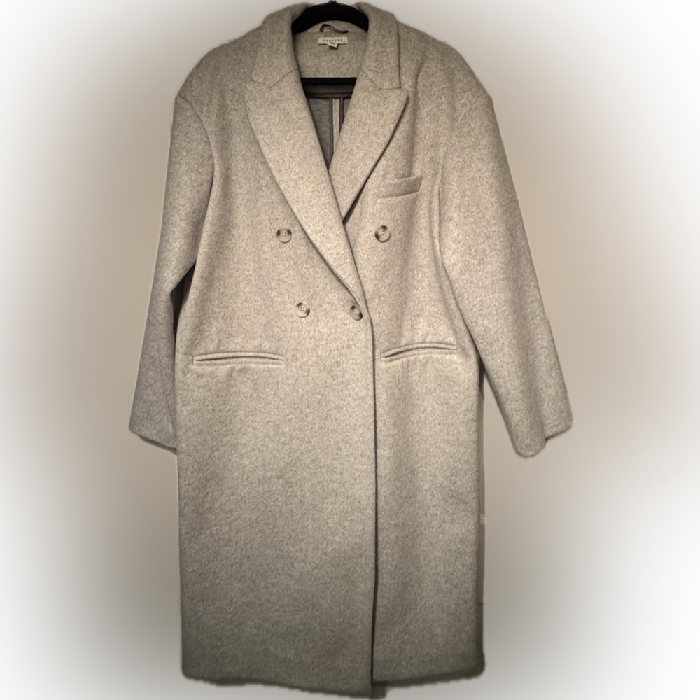 Topshop Double-Breasted Light Gray Wool Trench Coat